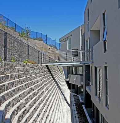 Precast concrete retaining blocks.